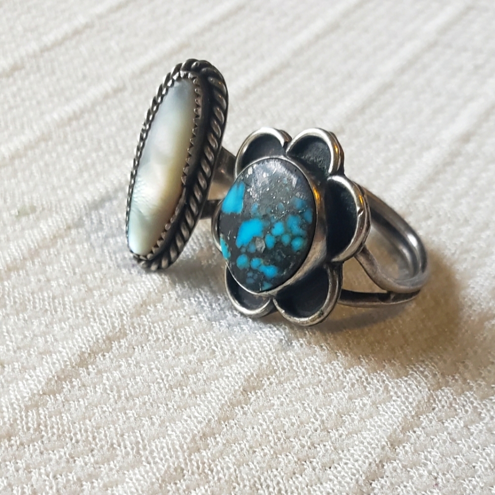 Turquoise and Mother of Pearl Silver Rings